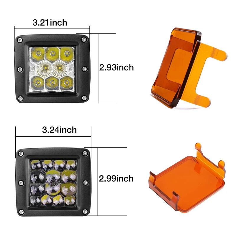 2 Pcs 3 Inch Amber Led Pod Covers Square Light Bar Cube Protective Polycarbonate Lens | Автомобили и мотоциклы
