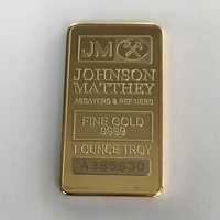 50 pcs non magnetic johnson matthey jm bar 1 oz 24k gold plated badge 50 x 28 mm decoration coin with different serial number