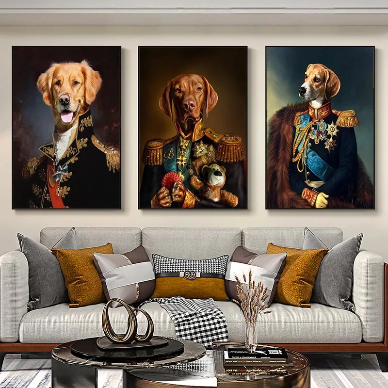 

Dog In Military Uniform Canvas Paintings on The Wall Art Posters and Prints Classical Animals Dog General Art Cuadros Pictures