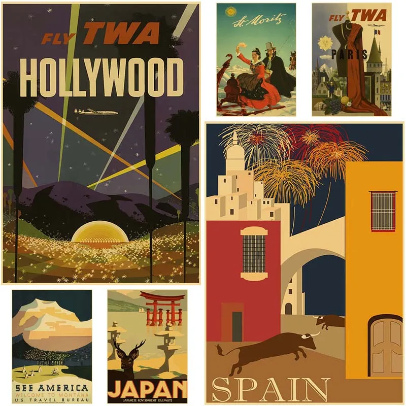 

World Travel City Attractions Poster Japan New York Ireland Retro Kraft Paper Poster Home Room Bar Cafe Decor Wall Stickers Gift