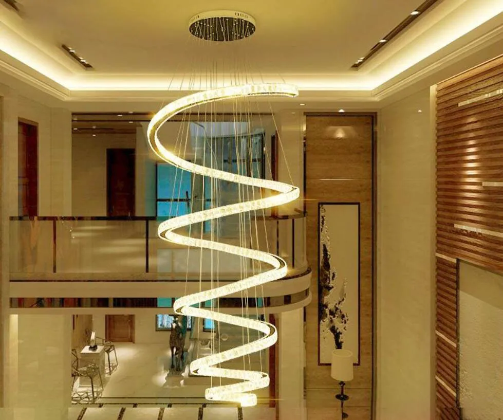 HAIXIANG Modern LED Remote Dimming Stairway Chandeleir Light Crystal Ceiling Pendant Lamp Big Size Lighting | Освещение