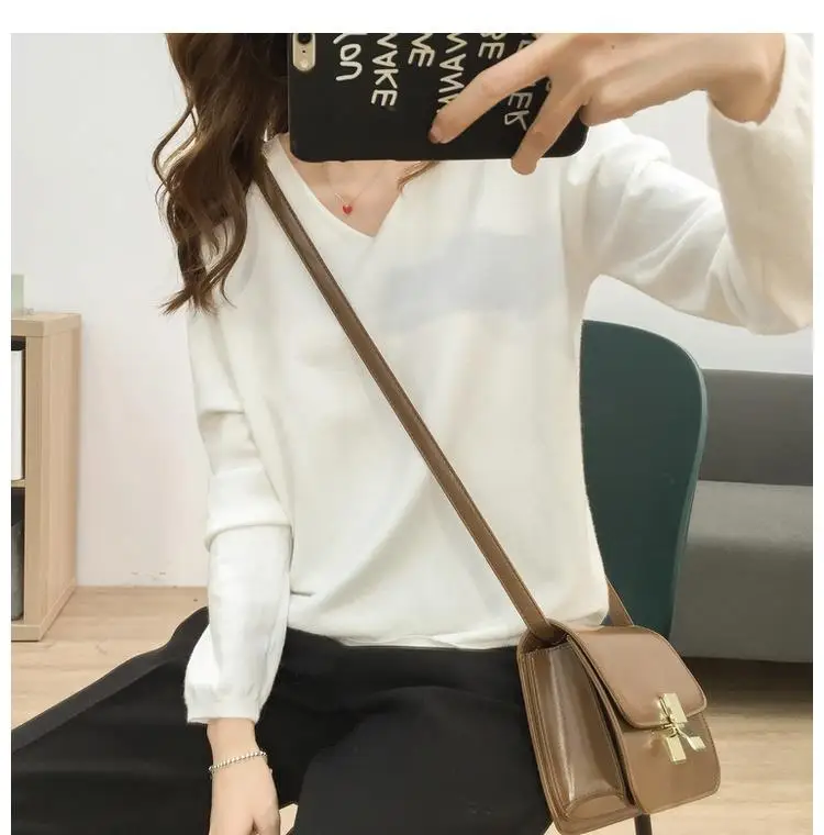 Свитер женский кашемировый с V-образным вырезом и длинным рукавом вязаный свитер