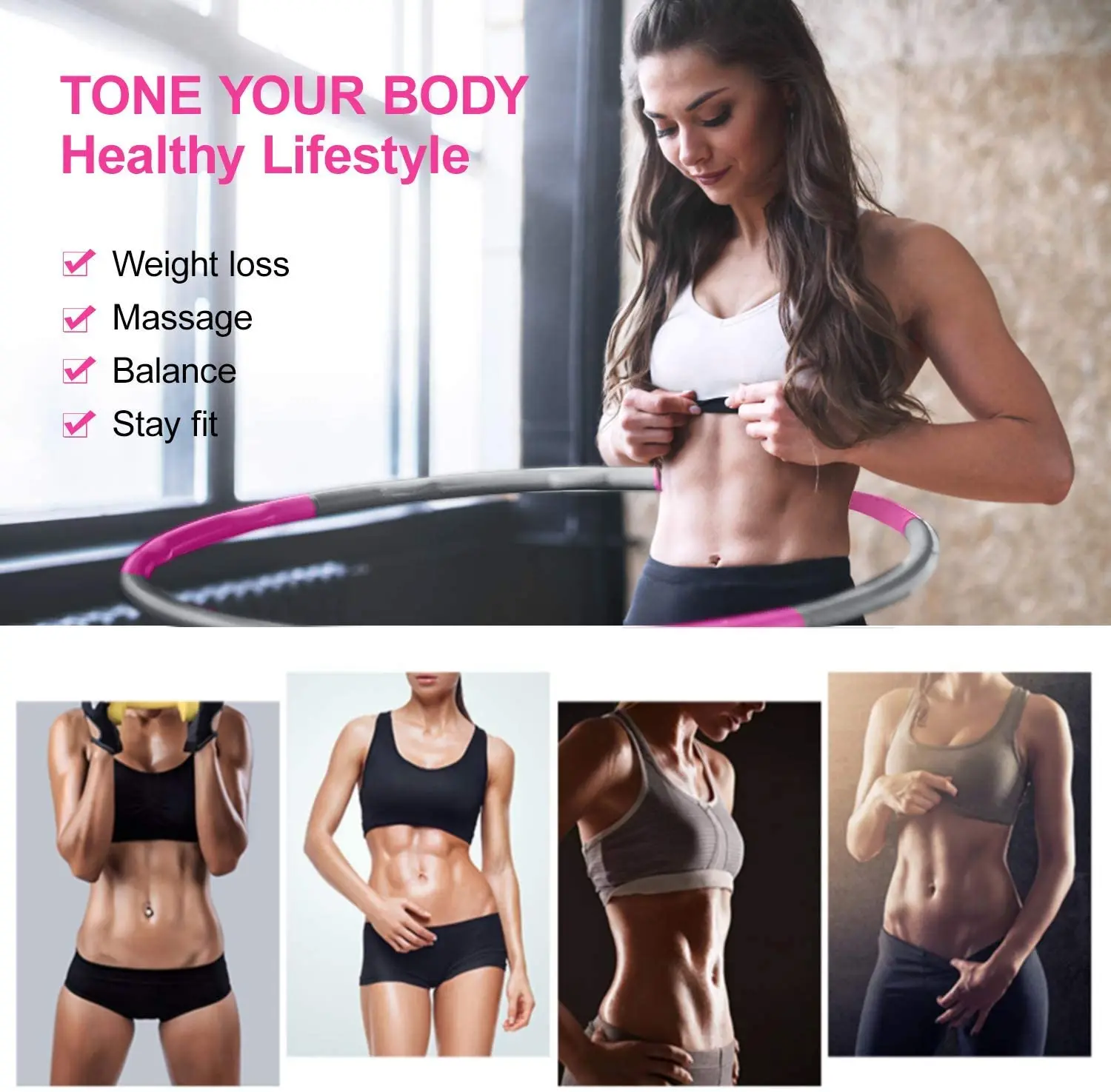 

Weighted Exercise Fitness Hoop 8 Section Detachable Exercise Hoop Adjustable Sport Hoop for Women Lose Weight, Fitness, Workout