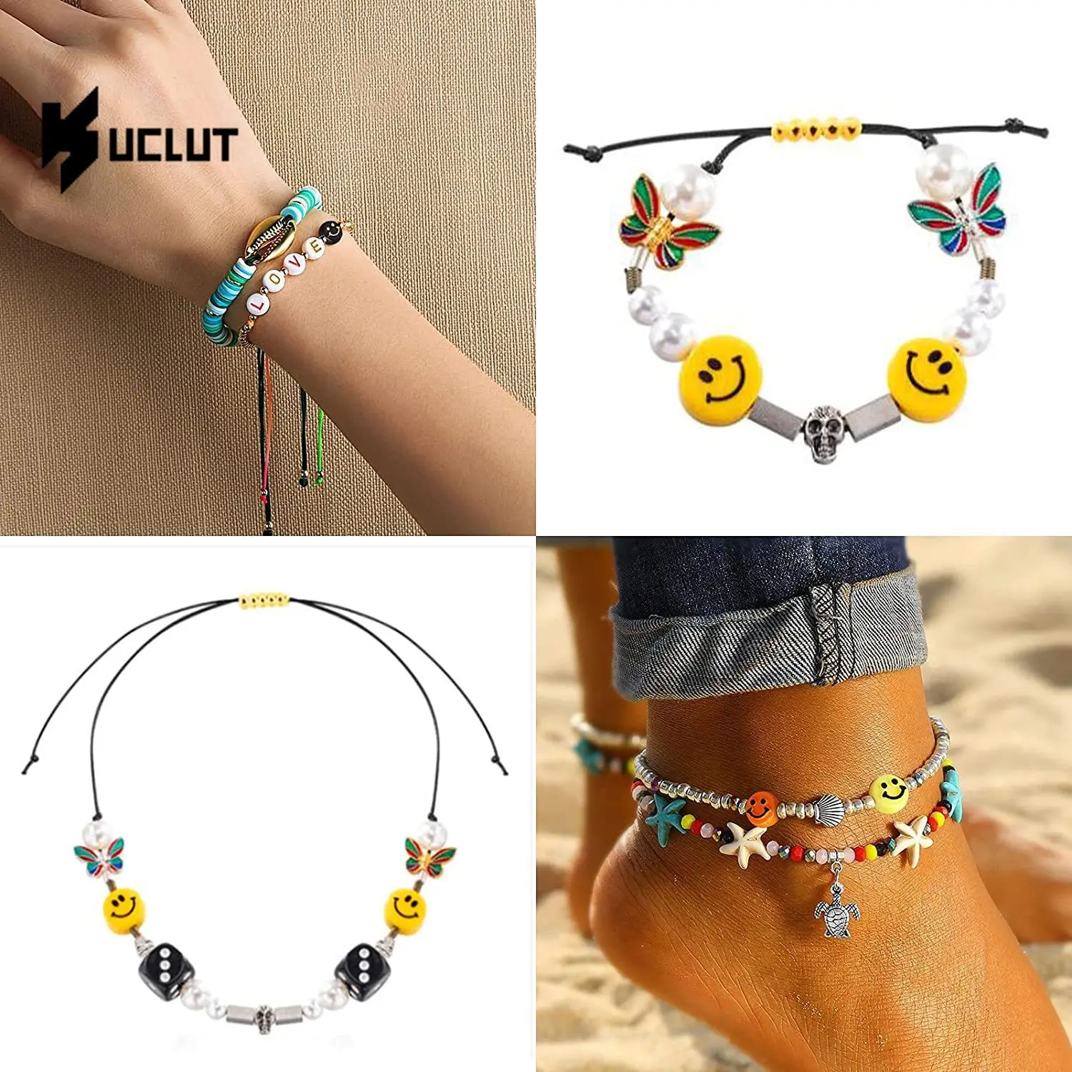 

DIY 100Pcs Multicolor Acrylic Smiley Face Beads Bracelet Jewelry Making Accessories Plastic Flat Round Cartoon Smiling Beads