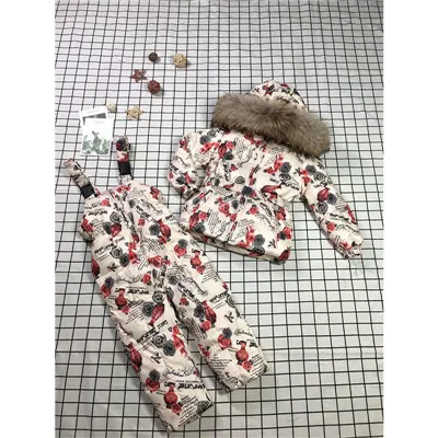 Бежевый Children'S Winter Suits Winter Clothes Girl Winter Overalls For Girls Fashion Flower Down Jacket Children'S Winter Jacket 6M-8T - Цвет: Бежевый