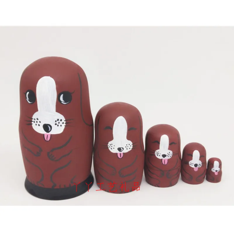 

5 шт. Мультяшные собаки, Матрешка, кукла, ручная роспись, кавайные животные, деревянные гнездовые куклы, русская кукла, детские подарки на ден...