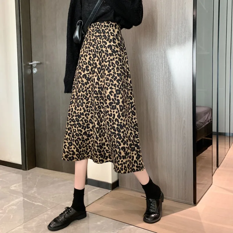 

Новинка весны 2021, модная юбка в стиле ретро с леопардовым принтом, юбка средней длины, Женская юбка с завышенной талией, трапециевидная юбка ...