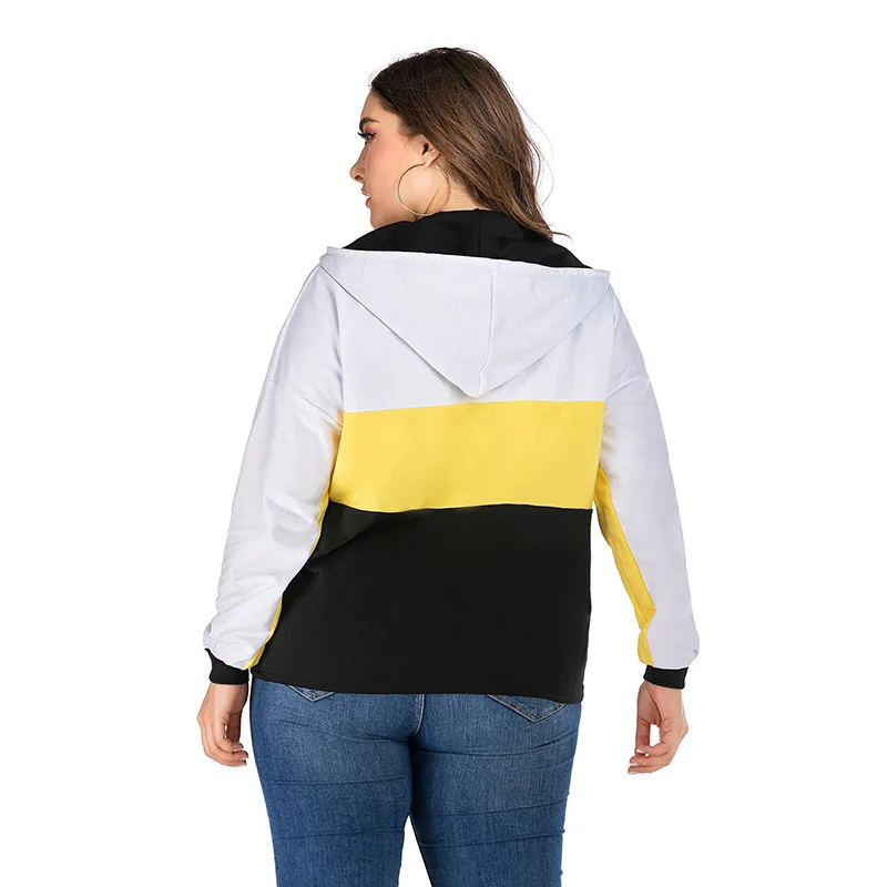 

United States Cross-border Speed Sell Through Amazon New Large Size Stripe Splicing Female Thin Fleece Collar Zipper