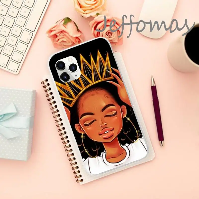 

Fashion Black Girls Phone Case Transparent for iPhone 11 12 mini pro XS MAX 8 7 6 6S Plus X 5S SE 2020 XR