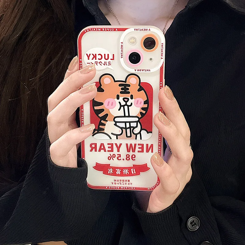 

Soft TPU Phone Case For iPhone 12 13 Pro mini XR XS Max 7 8 6 6S Plus SE 2020 Cartoon Lucky Tiger Cover For iPhone 11 Pro Shell