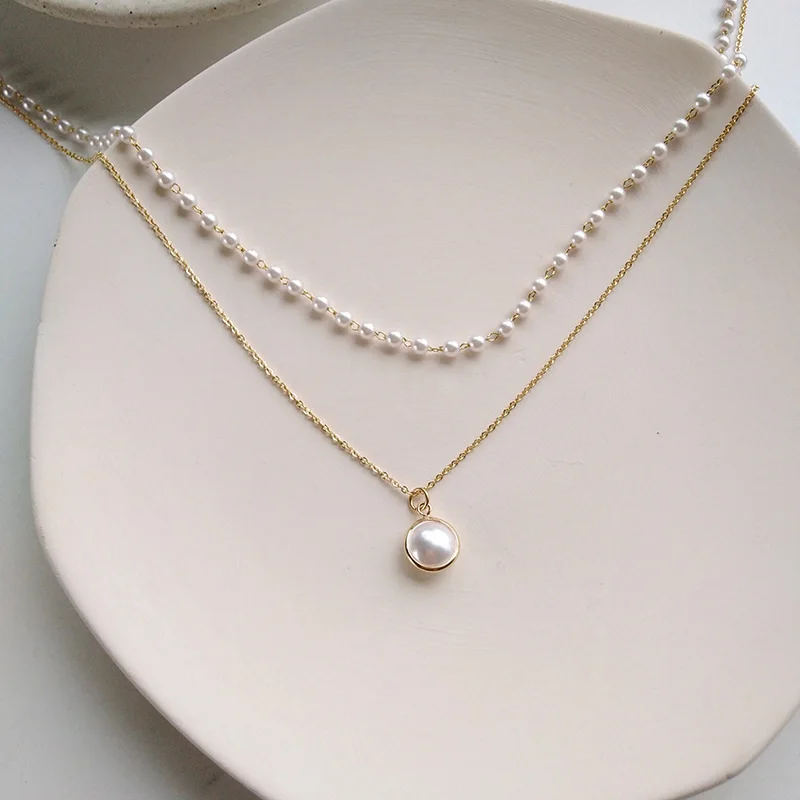 

Fashion Chain Pearl Necklace For Women Baroque Pearl Metal Charm Pendants Necklaces Choker Bead Chain Jewelry Gifts
