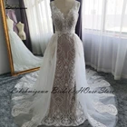 Роскошное свадебное платье-русалка в стиле бохо 2022, кружевное свадебное платье принцессы из 2 предметов со съемным шлейфом, 100% Настоящее