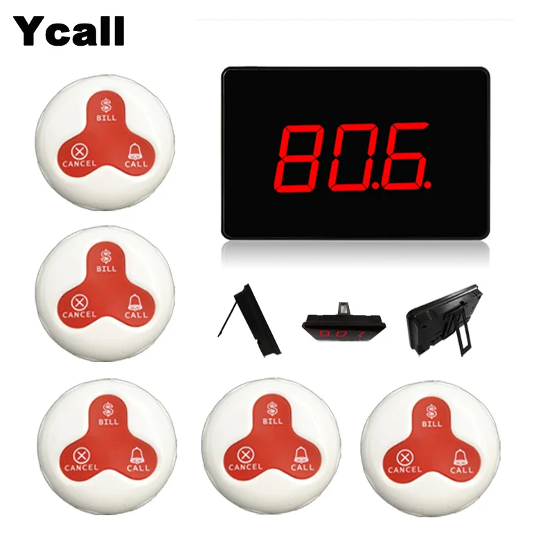 Ycall 433,92 МГц ресторан пейджер Беспроводная система вызова подкачки настольные звонки кнопка вызова обслуживание клиентов K-2000A+ K-O3 - Цвет: 1 screen 5 button