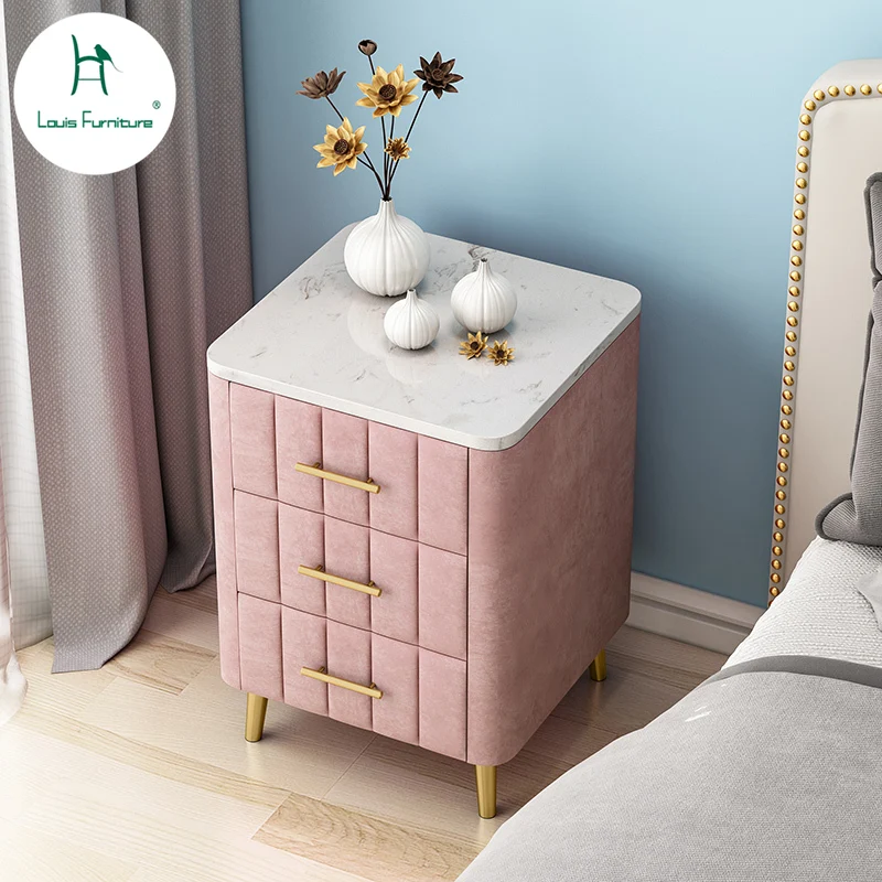 

Louis Fashion Nordic Marble Bedside Cabinet Simple Light Luxury Storage Cabinet Modern Bedroom Net Red Bedside Small Storage
