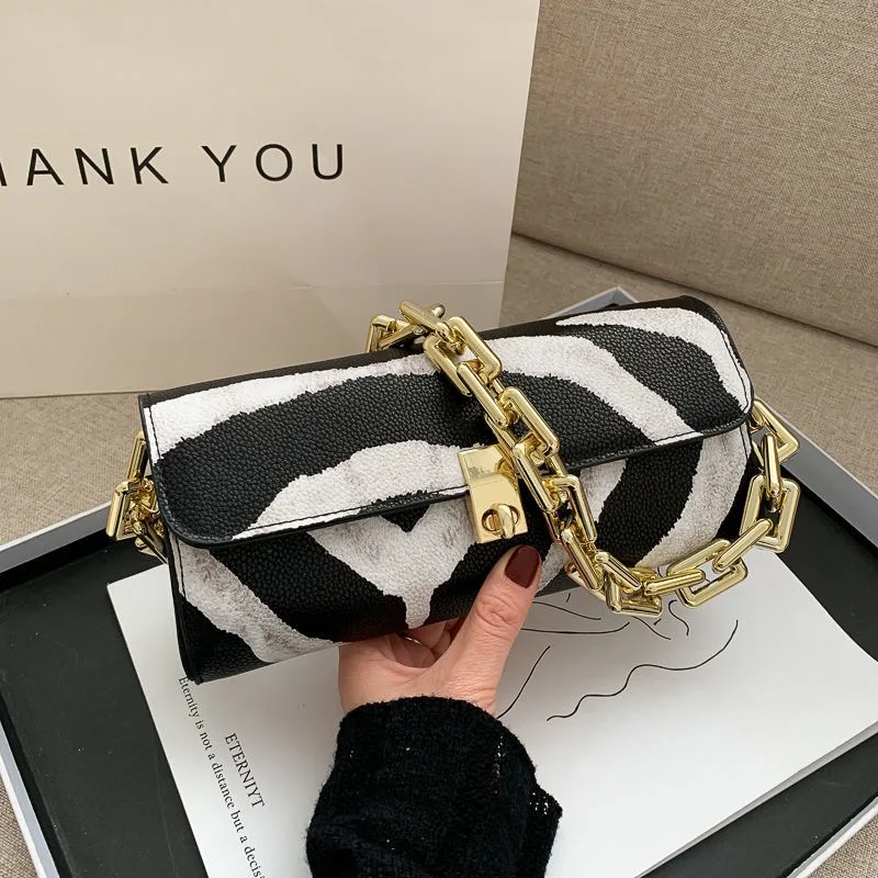 

Zebra Pattern Design Small Leather INS HOT Shoulder Bags for Women Fashion Underarm Chain Strap Travel Totes Lady Luxury Handbag