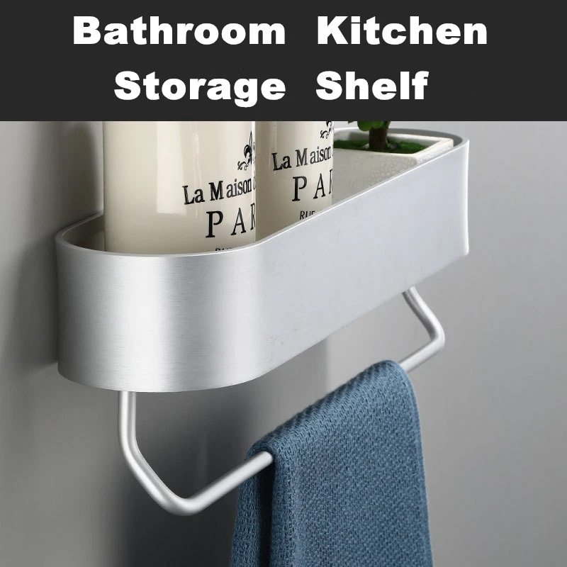 space aluminum silver bathroom shelves kitchen wall shelf shower storage rack towel bar bathroom accessories 30 50 cm length free global shipping