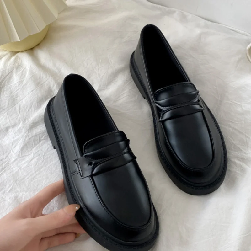 

2021 New Women Flat Shoes Round Toe Lace-Up Oxford Shoes Woman Genuine Leather Brogue Women Platform Shoes Women Loafers