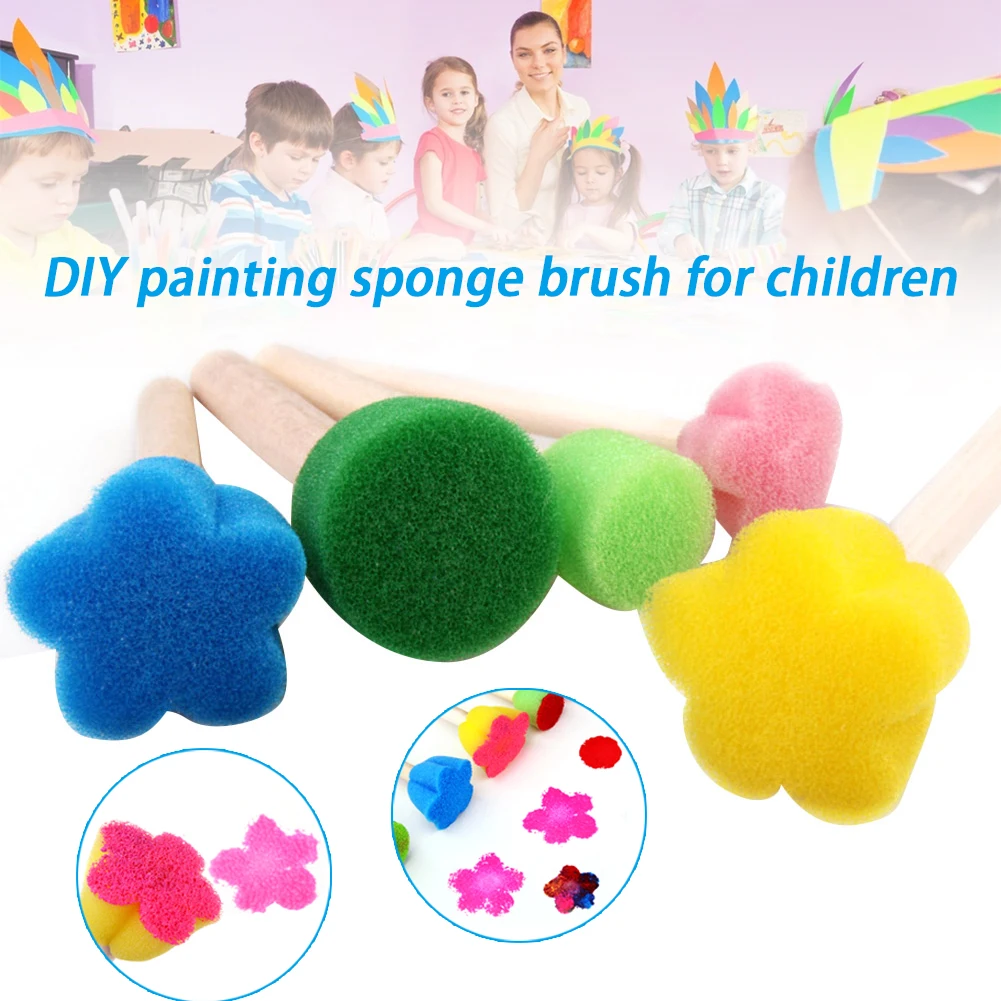

5pcs Sponge Painting Stamper With Wood Handle Diy Painting Tools For Painting Drawing Children Educational Toy Juguetes