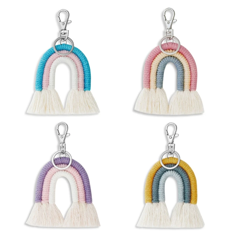 

Weaving Rainbow Keychain Boho Handmade Macrame Key Holder Keyring Bag Decoration