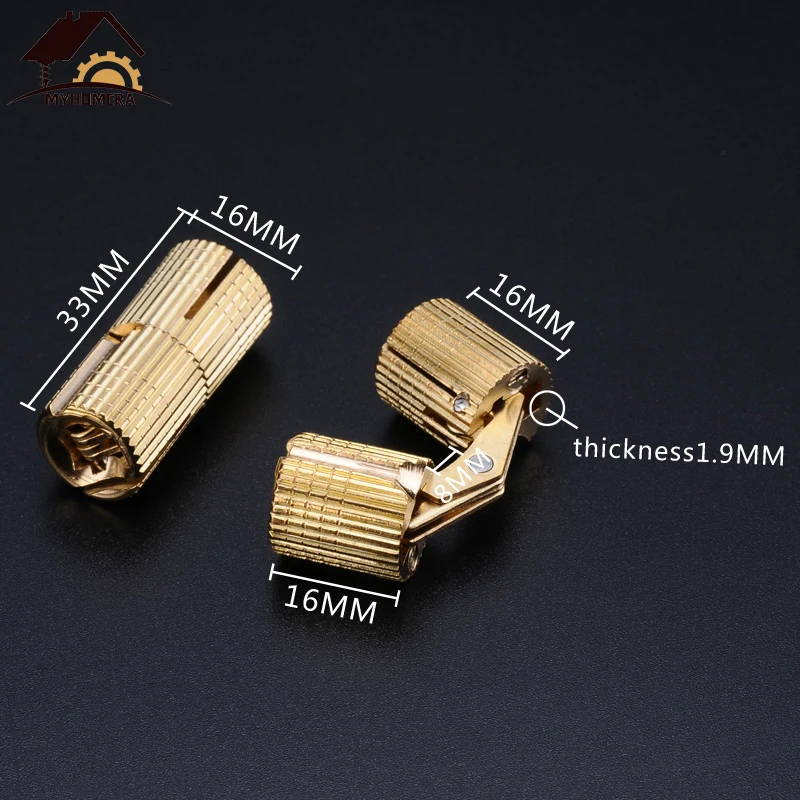 16mm Myhomera Чистый медный бочонок петли цилиндрический скрытый шкаф Невидимый латунный шарнир Подарочная коробка крепление мебельное оборудование - Цвет: 16mm