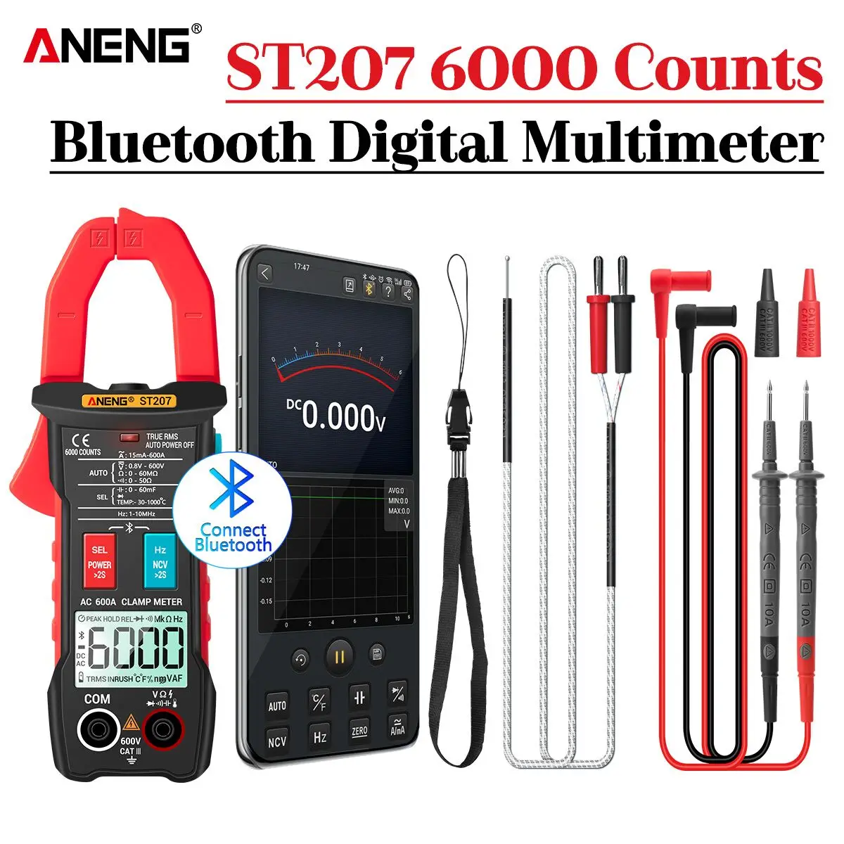 ANENG ST207 Недавно обновленные клещи Bluetooth мультиметр цифровой токовые clamp meter