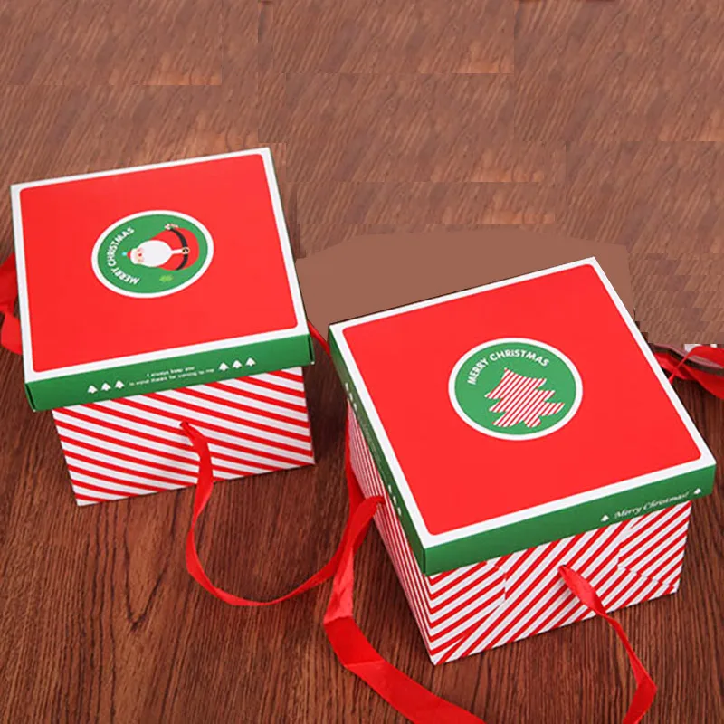 Красная белая полоса Подарочная коробка Merry Christmas портативная коробка для конфет крафт посылка Складная Крафт бумажная коробка для печенья Милая посылка вечерние Fa