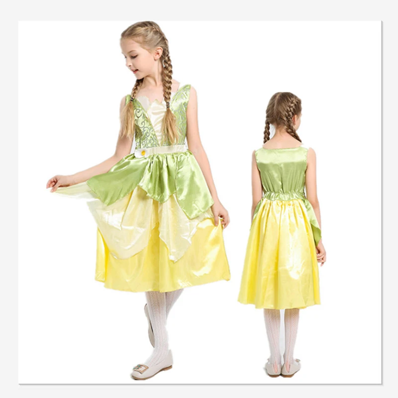 Костюм принцессы и лягушки для детей платье Тиана длиной до колена