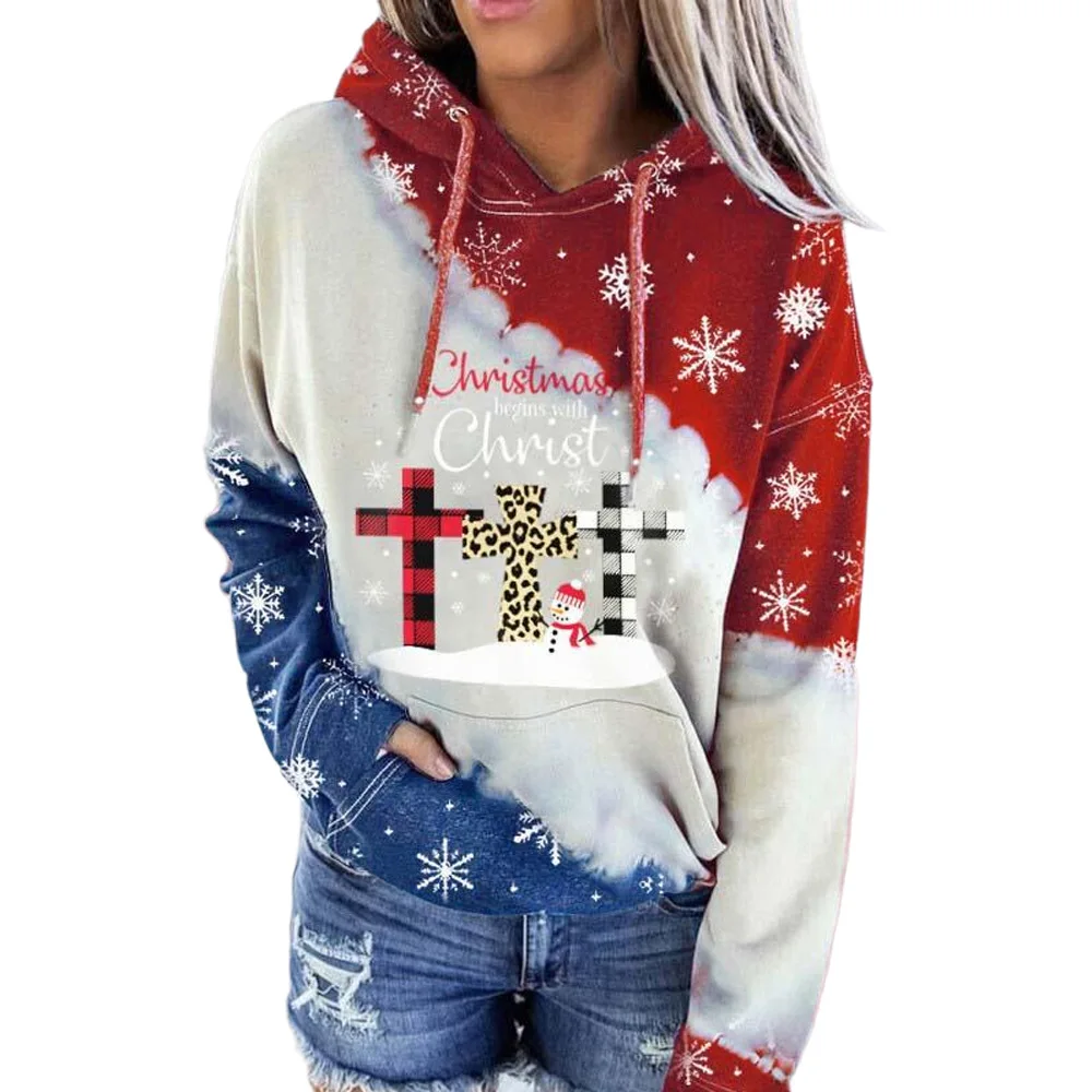 

Carney women's sweater cross Snowman hooded long sleeve sweater