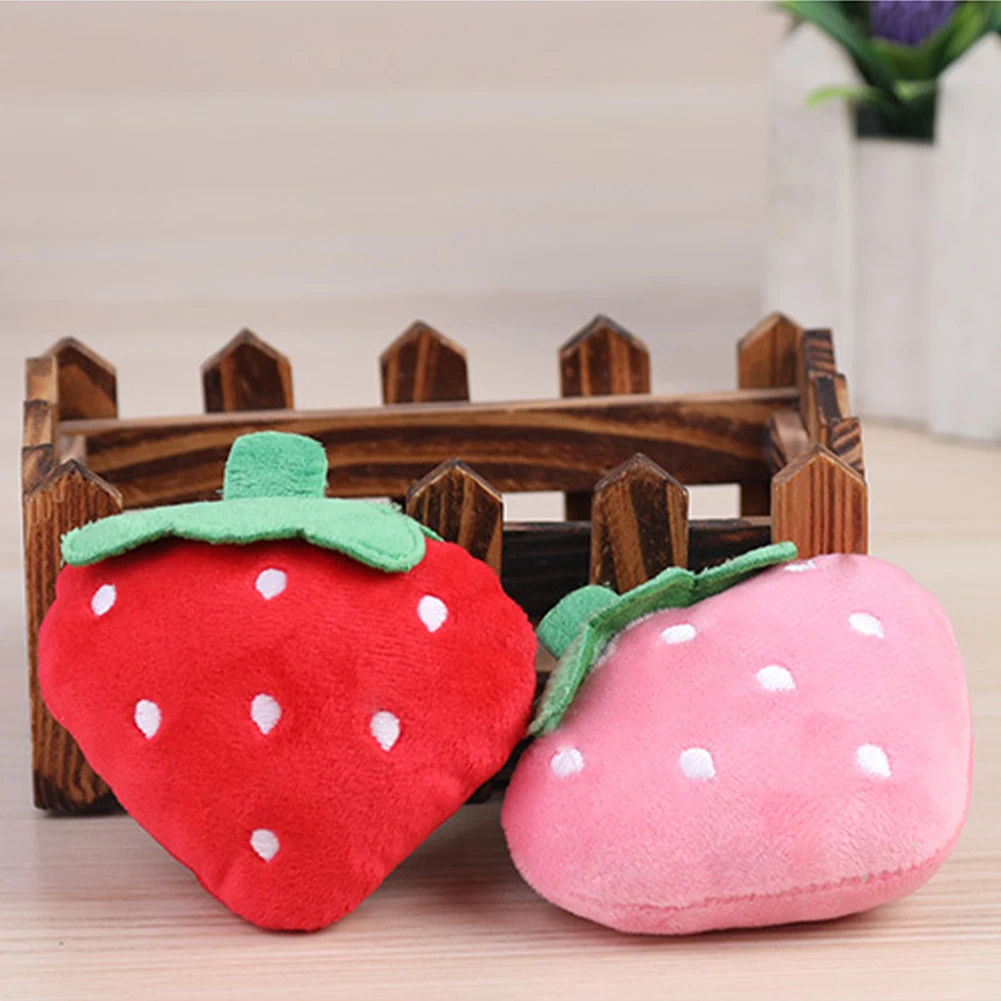 

Dog Toys Animals Cartoon Stuffed Squeaking Pet Toy Cute Plush Puzzle Dogs Cat Chew Squeaker Squeaky Toy For Pet Strawberry