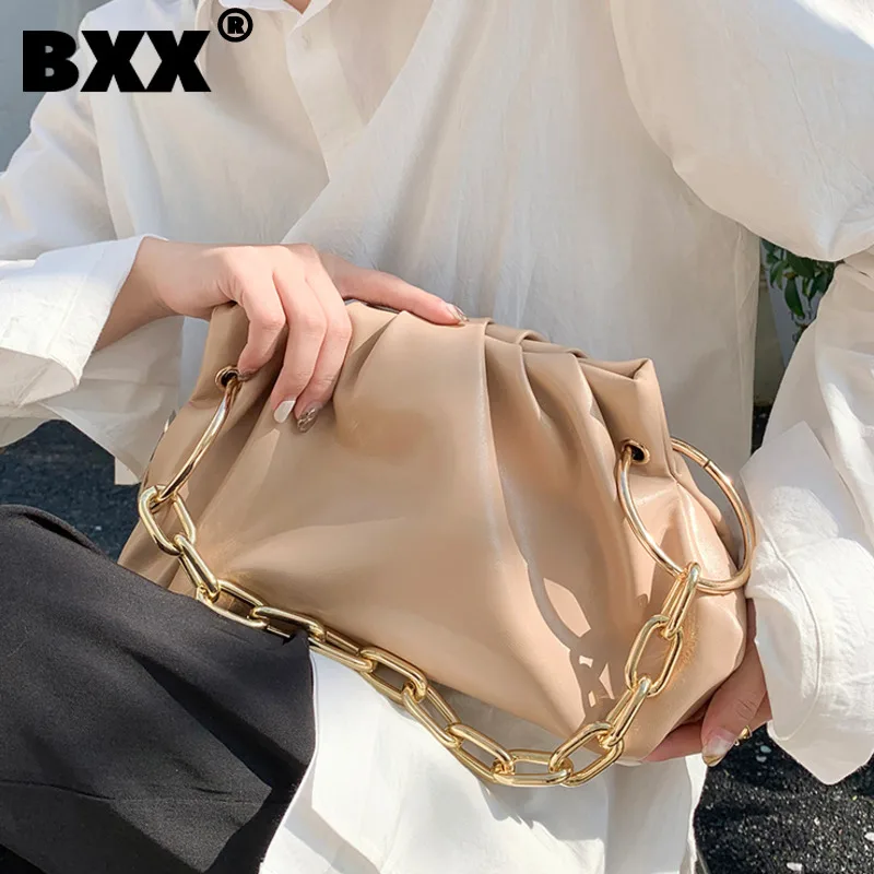 

[BXX] простые однотонные плиссированные Сумки из искусственной кожи для женщин 2021 Осенняя фирменная сумка на плечо трендовая Роскошная сумоч...