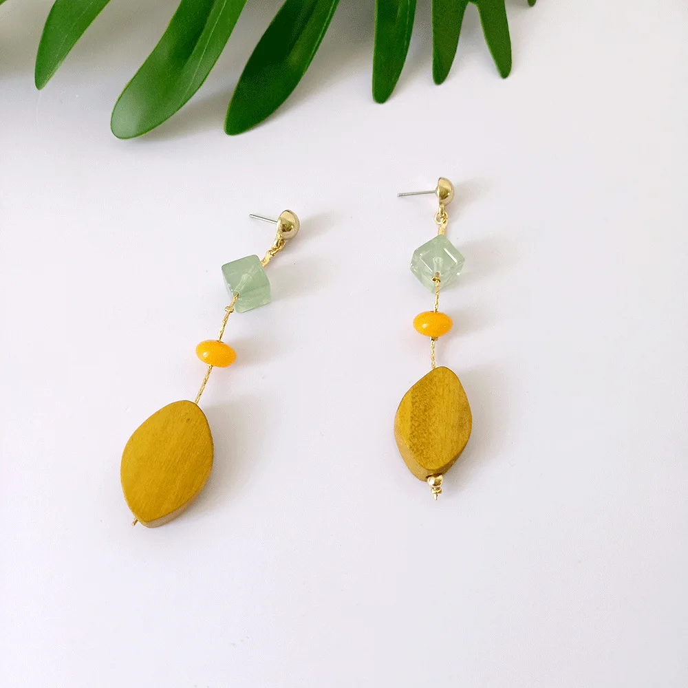 Многоцветные длинные висячие деревянные серьги для женщин бисерные полимерные