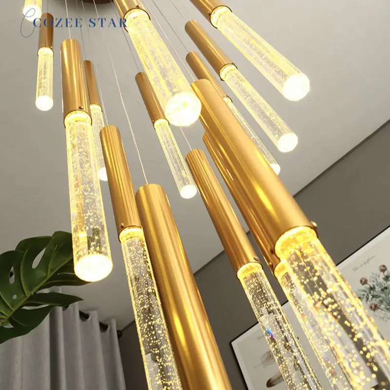 

Modern LED Chandeliers Lighting Nordic Crystal Gold Iron Bubble Pendant Hanging Lamps Bedroom Living Room Staircase Light Lustre