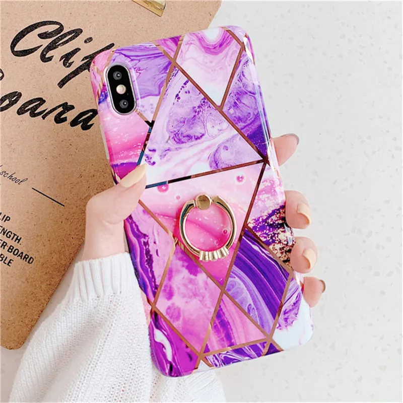 Блеск Мрамор чехол для samsung Galaxy S10 плюс S10e S9 Note 8 9 A9 A7 крышка на силиконовый накладка из мягкого с кольцом-подставкой - Цвет: Style 12