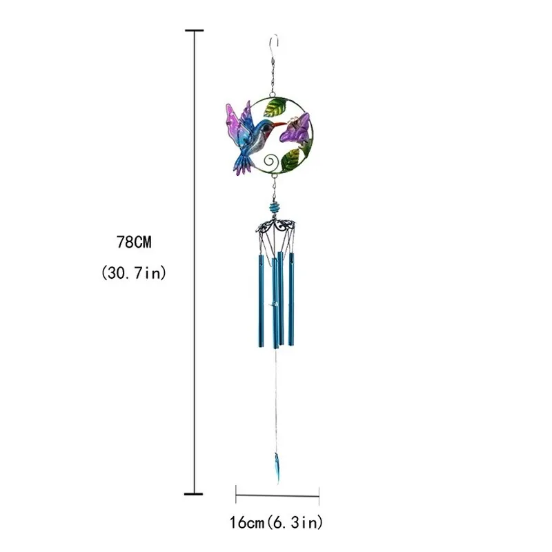 

Wrought Iron Wind Chimes Kingfisher Glass Painted Crafts Wind Chimes Pipe Pendant Courtyard Balcony Creative Gift Decoration
