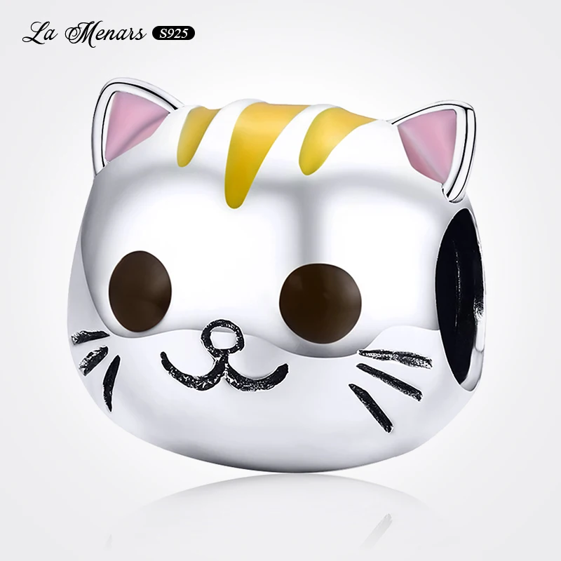 

Cute Little Flower Cat Bead Fit Original Pandora Charm Bracelet Genuine 925 Sterling Silver For Women DIY Jewelry Making