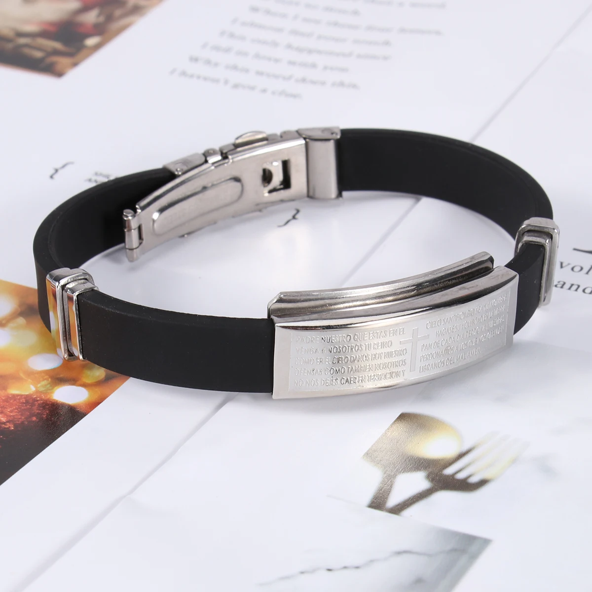Христианский браслет из нержавеющей стали крест с писаниями Силиконовые ручной