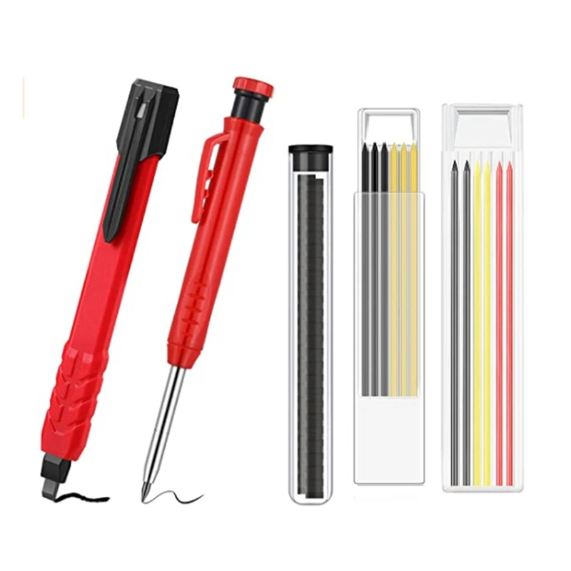 

Solid Carpenter Pencil Set, 2 Pieces Construction Woodworking Pencils with Refills Carpenter Drawing Scriber Tools