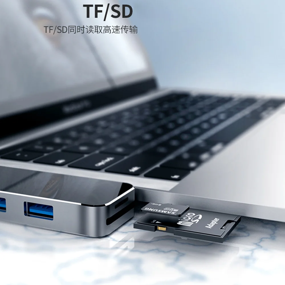 Фото 6/3in1 Тип USB C Hub адаптер с 4K USB-C HDMI 3 0 порты TF/SD кард-ридер PD быстрая Зарядное 6/3in1 Тип USB C Hub адаптер с 4K USB-C HDMI 3 0 порты TF/SD кард-ридер PD быстрая Зарядное