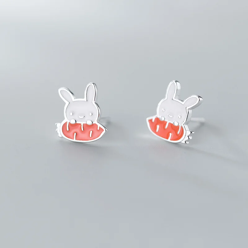 Серьги гвоздики из серебра 100% пробы с кроликом|Серьги-гвоздики| |