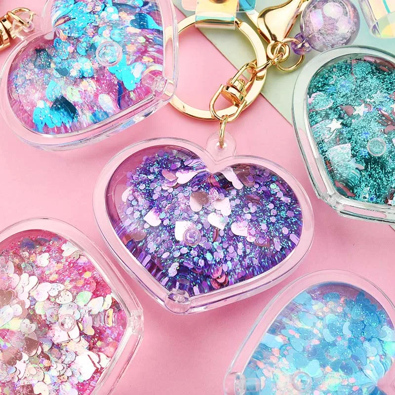 Сердце подвижное жидкое кольцо для ключей женщин фантазия брелок сумка