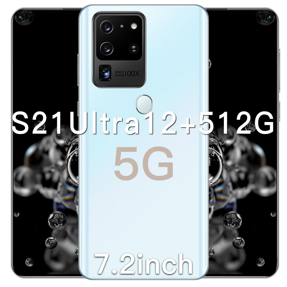 

New Galxy S21Ultra Smart Phone 7.2 Inch Dual SIM+SD 5800mAh Mobile Smart Phone 256/512GB Face Fingerprint Unlock Smartphones