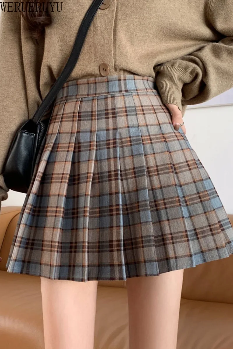 

WERUERUYU Skirt High-waisted A-line Skirt for College Students Spring autumn winter 2020 New Style Tartan Skirt
