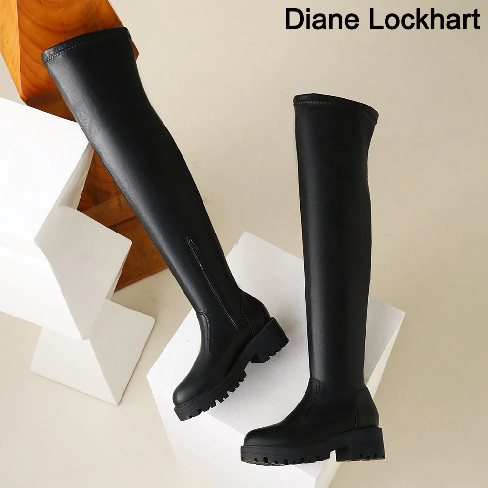 

Big Size Brand New Female Platform Thigh High Boots Fashion Slim Chunky Heels Over The Knee Boots Women Party Shoes Woman