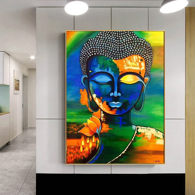 

Abstract Buddha Face Canvas Painting Buddhism Posters And Prints On The Wall Buddha Portrait Picture For Living Room Home Decor