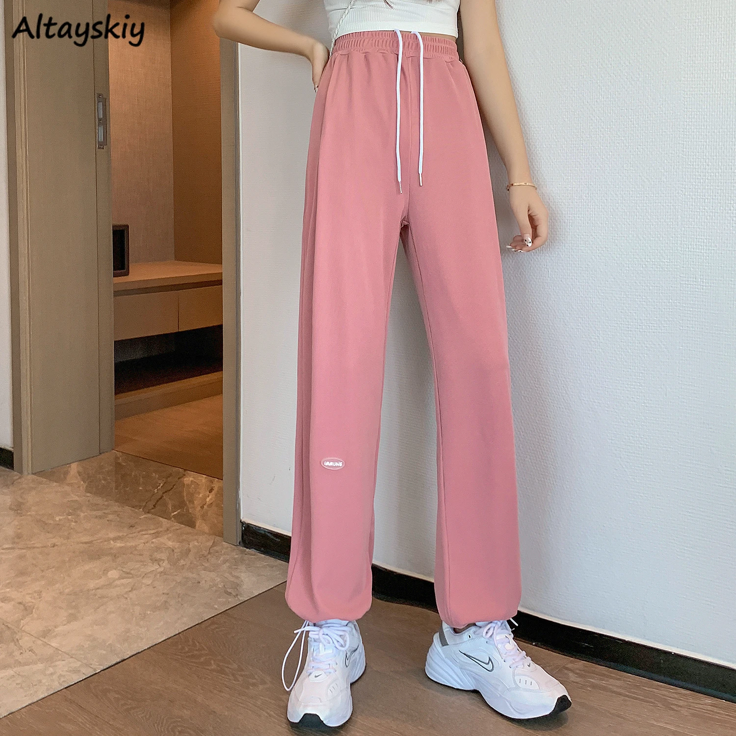 

Women Casual Pants Solid Bundle Feet Running Fashionable Breathable Cozy Hipsters Chic Teens Leisure Ankle-length Korean Style