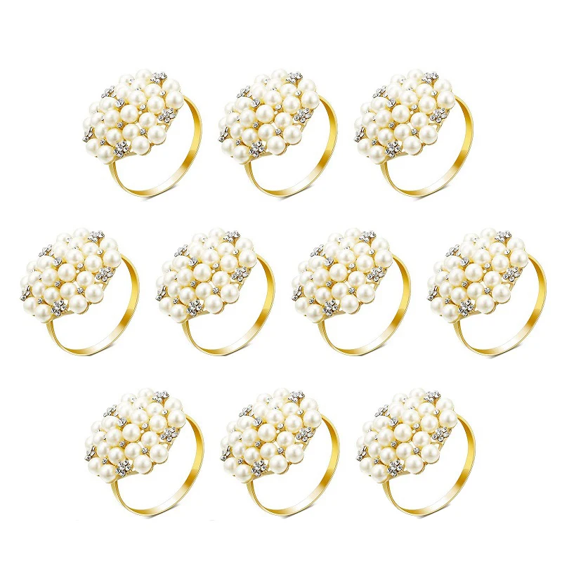 

10 Pack Pearls Napkin Rings Exquisite Alloy Napkin Ring Napkin Buckle for Wedding, Dinner Party, Table Decoration