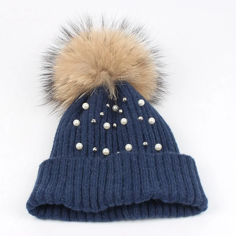 

Big Real Fur Ball Winter hat Women Men knitted hat Warm Caps Fashion Skullies Beanies Casual Female Hat 2019