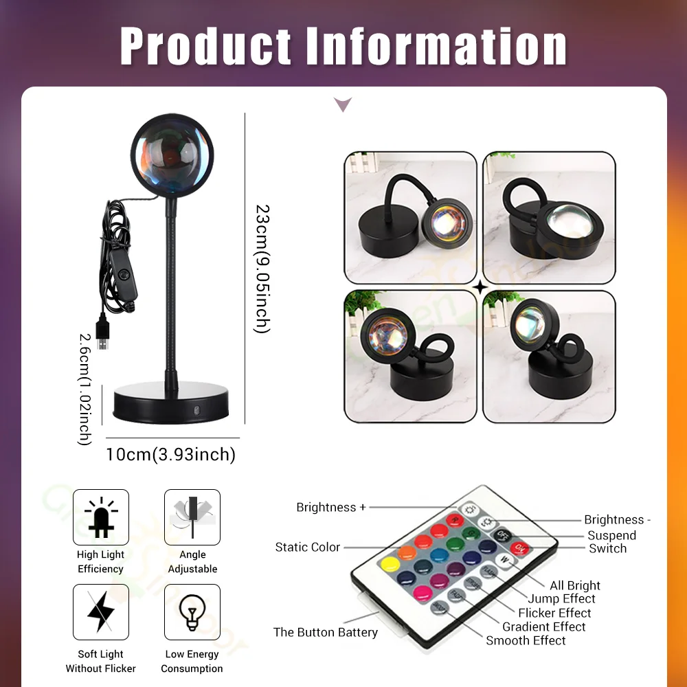 RGB лампа с проекцией заката и пультом дистанционного управления 16 цветов|Ночники|