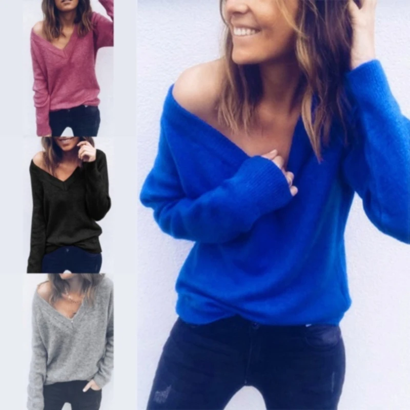 

Autumn V Neck Sweater Knitted Fashion Women Sweaters Winter Casual Loose Long Sleeve Tops For Women Pullover Jumper