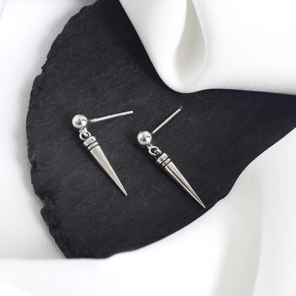 

Real 925 Sterling Silver Vintage Cone and Bead Drop Earrings Simple Jewelry for Women Men Unisex